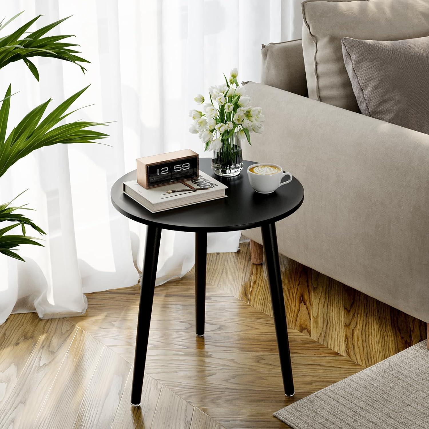 Beistelltisch rund Ø 42 cm Höhe 51 cm Schwarz Massivholz Sofatisch