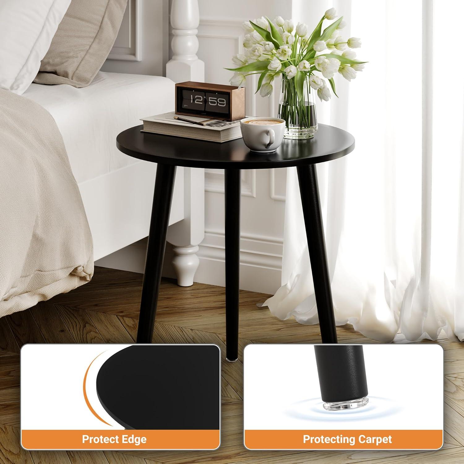 Beistelltisch rund Ø 42 cm Höhe 51 cm Schwarz Massivholz Sofatisch