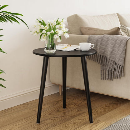 Runder Beistelltisch Ø 42 cm, Höhe 51 cm, Schwarz, Massivholzbeine
