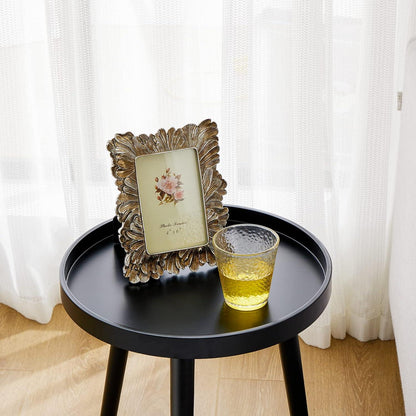 Beistelltisch Schwarz Rund 38x45cm Massivholz Stilvoll & Stabil