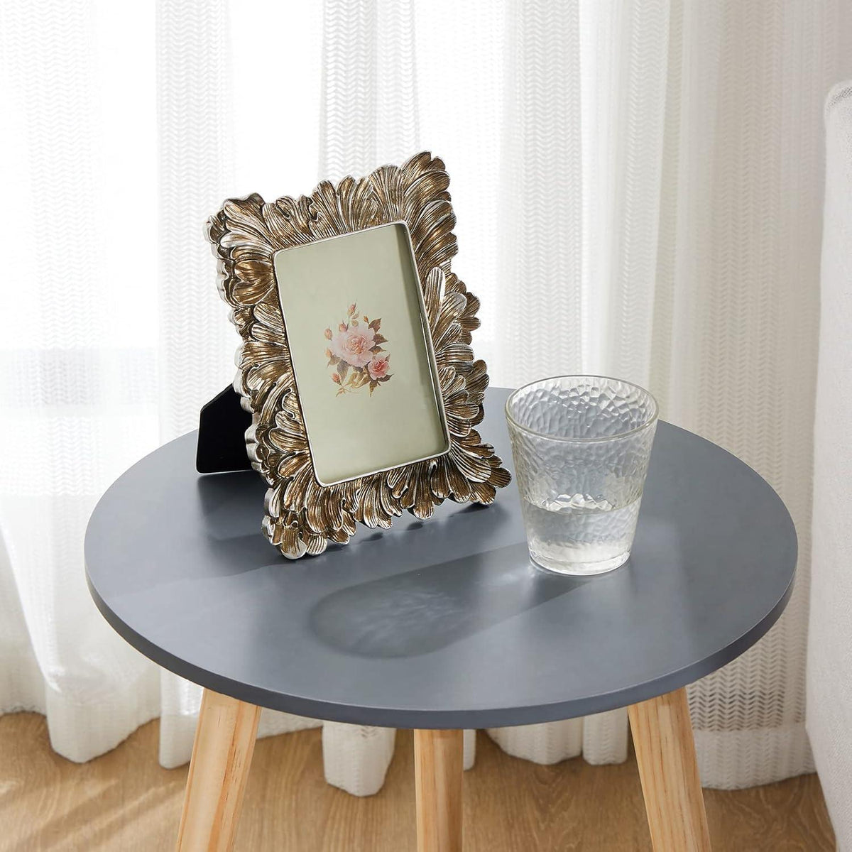 APICIZON Beistelltisch rund Ø 42 cm Natur/Grau massives Holz