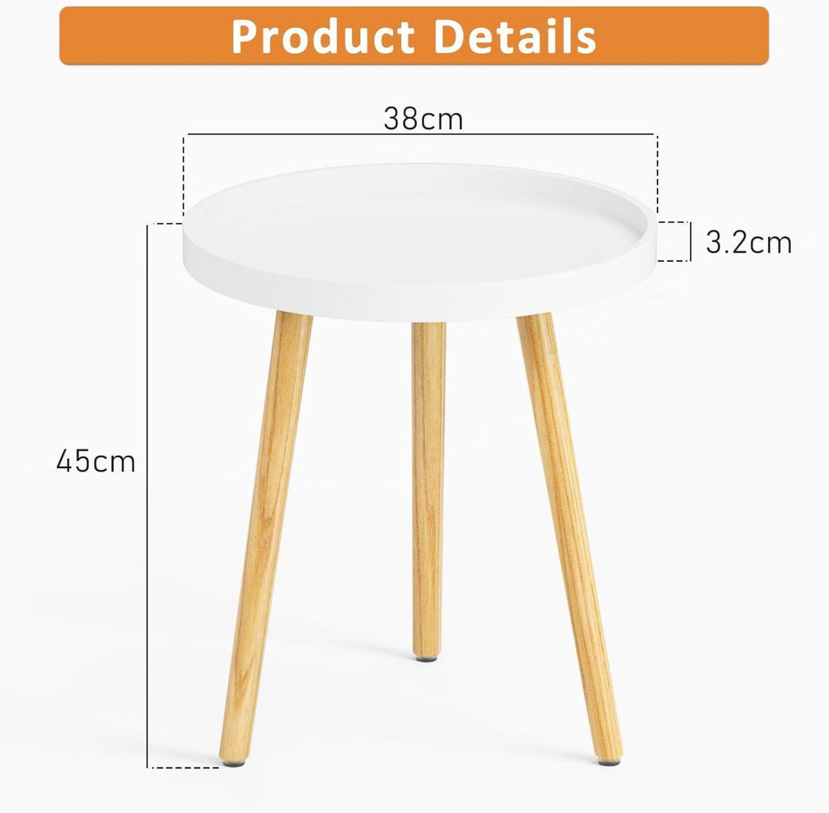 Beistelltisch Rund 38x45cm Massivholz Beine Skandinavische