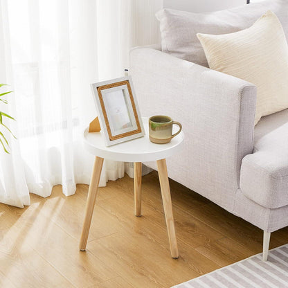 Beistelltisch Skandinavische Stil Rund 38x45cm Massivholz Weiß-Natur