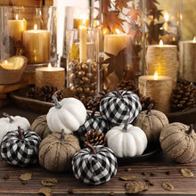12er Set Kürbis Herbst Deko Draußen Leinen Schwarz weiß Karo