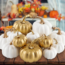 Künstliche Kürbisse Herbst Halloween Deko Set Weiß Gold 16 Stück