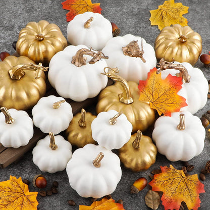 16er Set Weiße und Goldene Kürbisse Deko Herbst Halloween