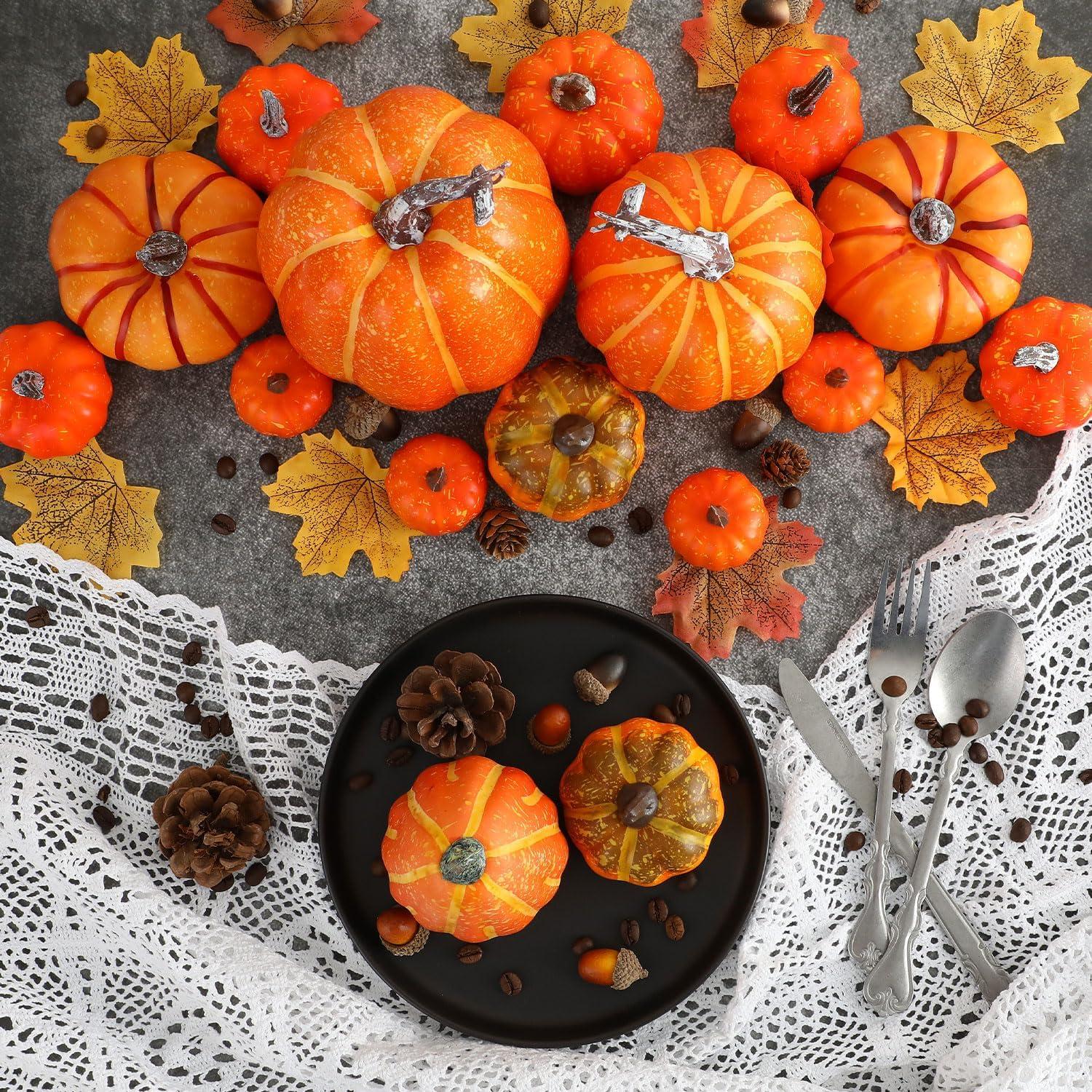 Künstliche Kürbisse Herbst Deko Set Halloween Dekoration 16-teilig