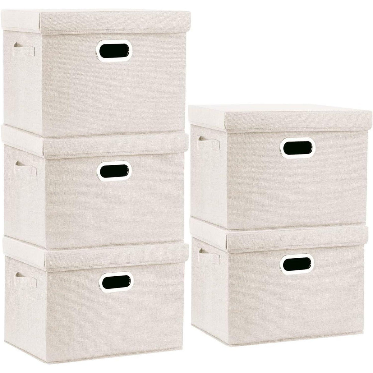 Aufbewahrungsbox mit Deckel, faltbar, waschbar, 5er-Set, Beige