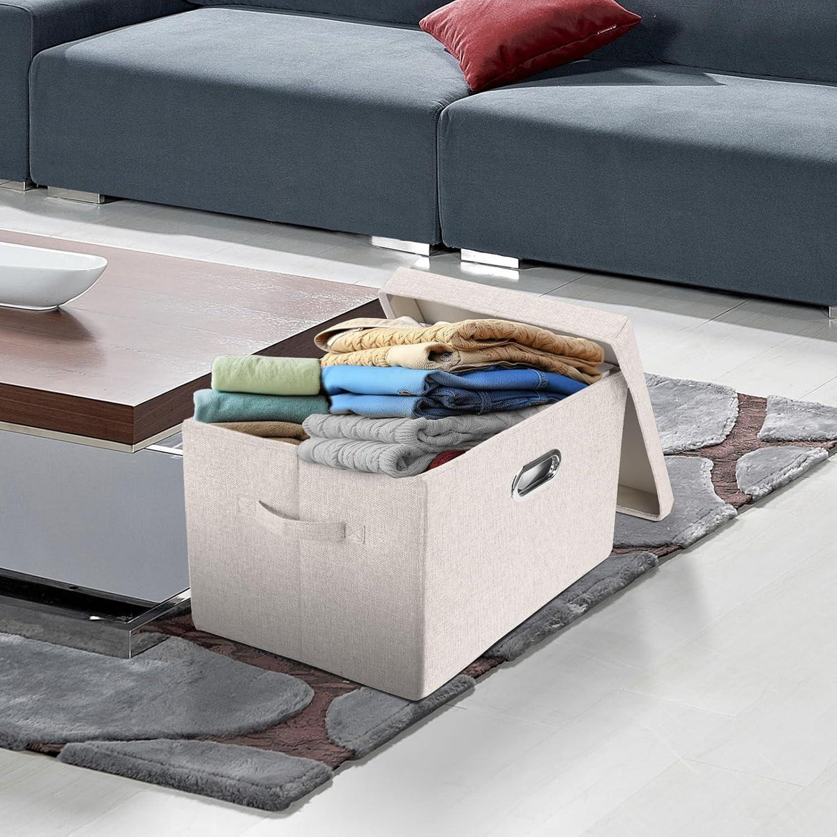 Aufbewahrungsbox mit Deckel, faltbar, waschbar, 5er-Set, Beige