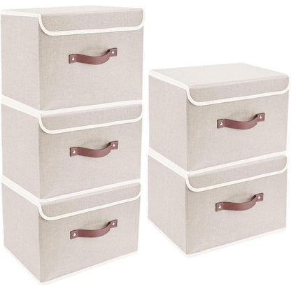 Faltbare Aufbewahrungsbox mit Deckel, 5er Set Beige