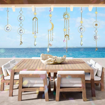 7er Set Sonnenfänger Kristall Suncatcher Mond Stern Regenbogen Fenster Deko