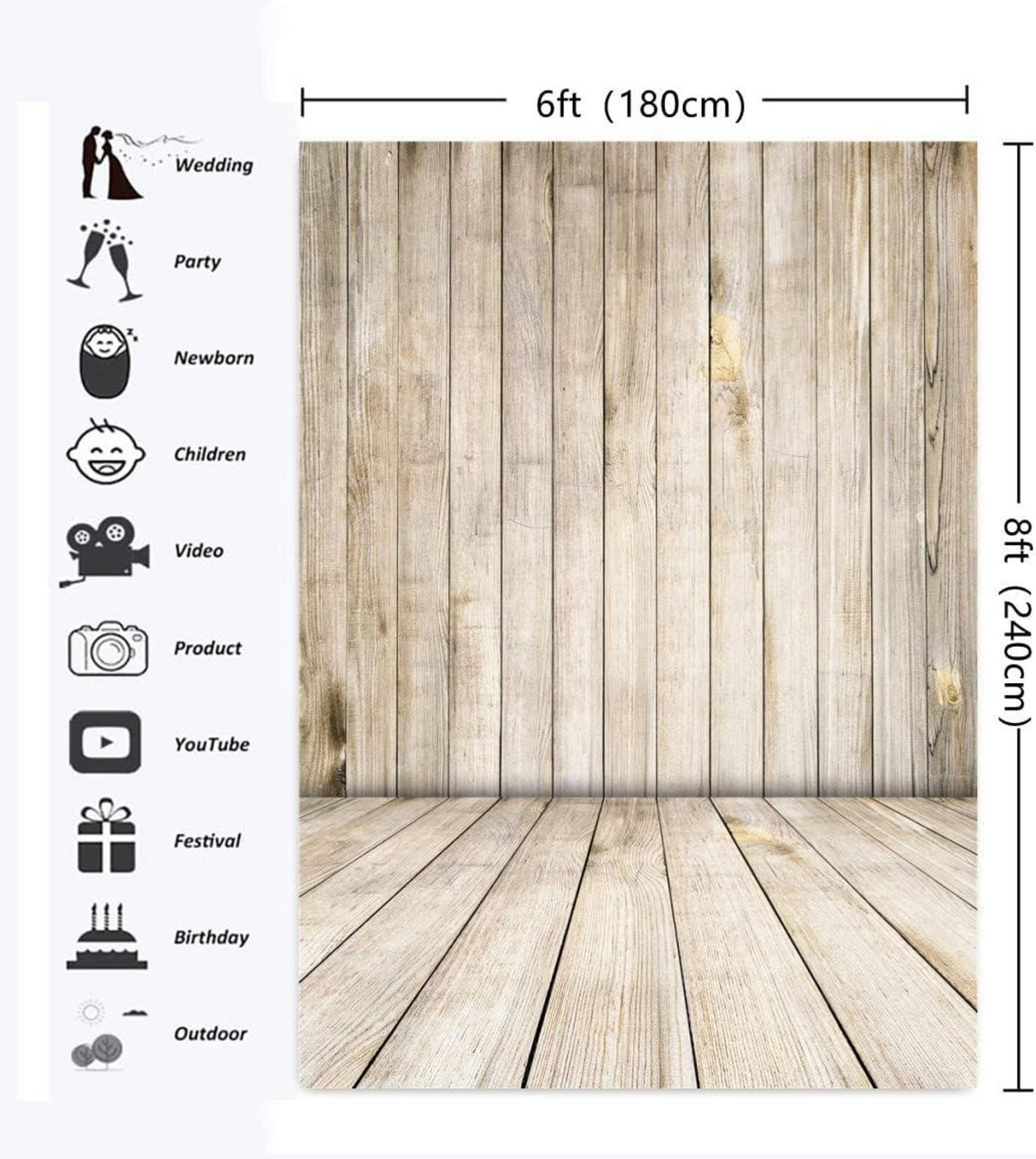 Vintage Holz Textur Fotografie Hintergrund 1,8x2,4m