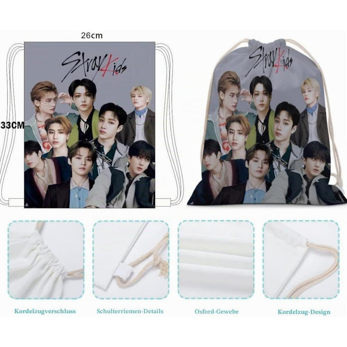Stray Kids Fanartikel Set: Rucksack, Aufkleber, Lanyard & Tasche
