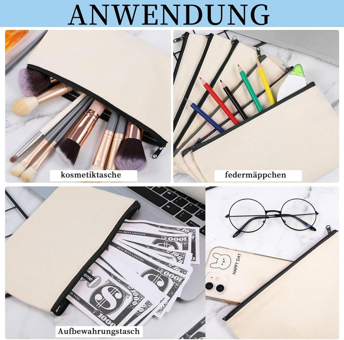 DIY Blanko Stoffbeutel Set zum Bemalen Kinder 8er Pack
