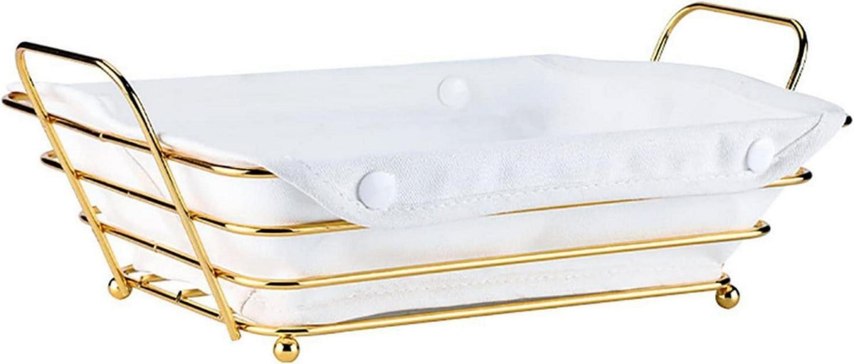 Brotkorb Metall Draht Stoff Ausgekleidet 26x19x7 cm Gold/Creme