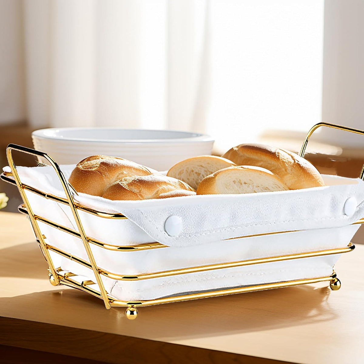 Brotkorb Metall Draht Stoff Ausgekleidet 26x19x7 cm Gold/Creme