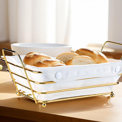 Brotkorb Metall Draht Stoff Ausgekleidet 26x19x7 cm Gold/Creme