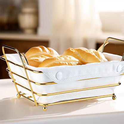 Metall Brotkorb Draht Gold/Creme - Stoff | Rechteckig | 26x19cm