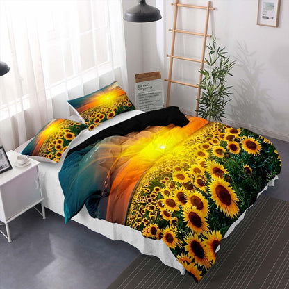 Gelbe Sonnenblumen Bettwäsche Set 200x220cm + 2 Kissenbezüge