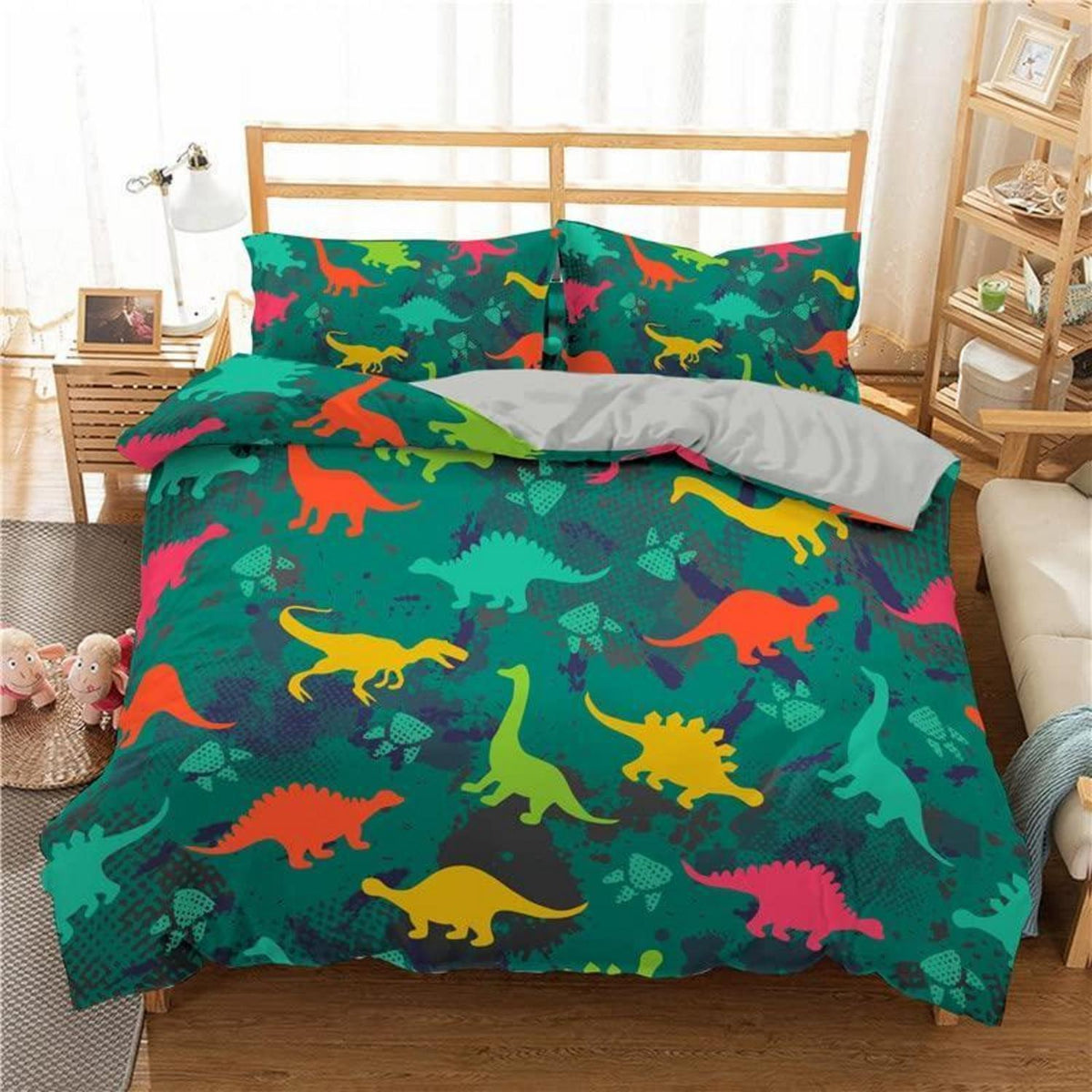 Cartoon Dino Bettwäsche Set 200x220cm – Kuschelweicher Dino-Traum für Kinder