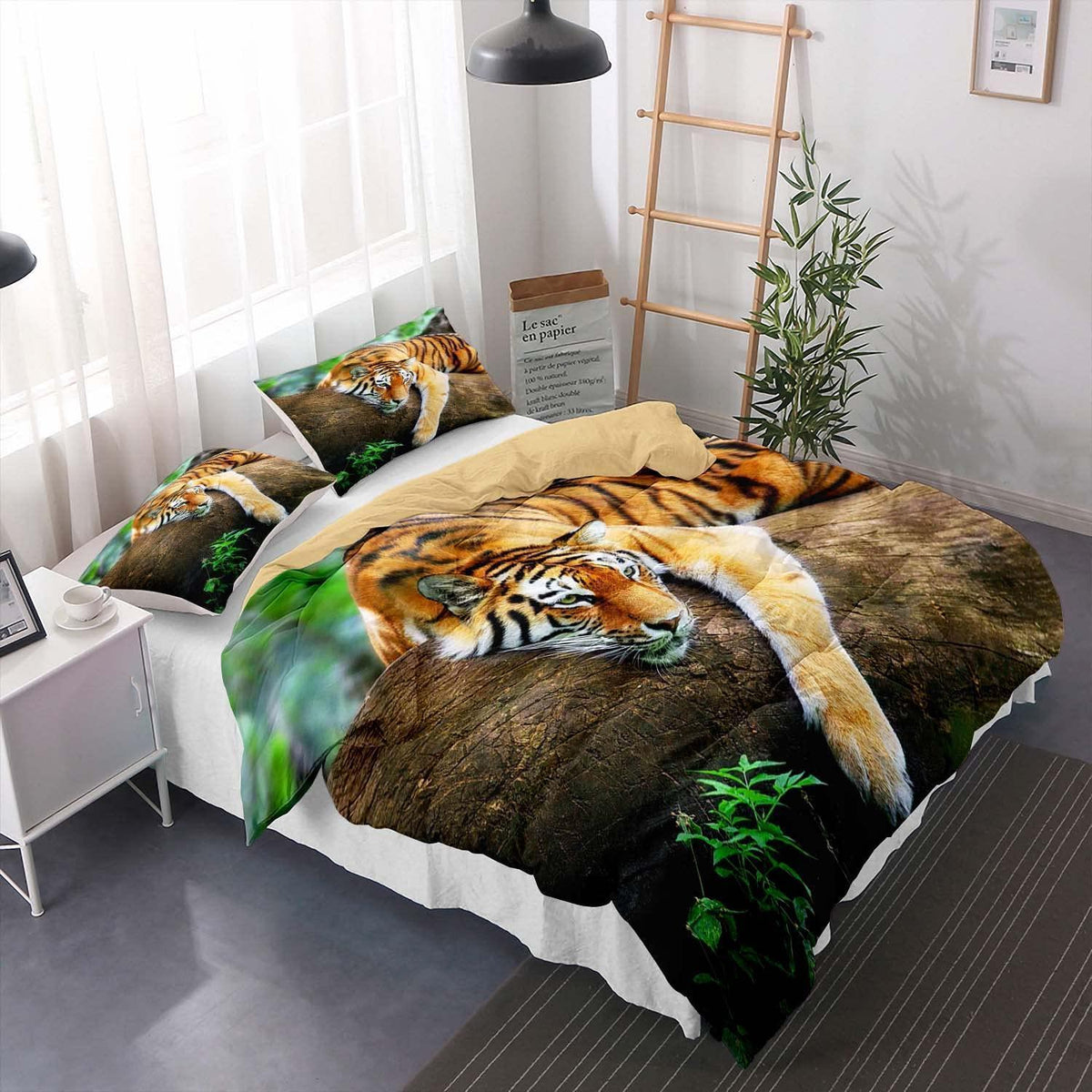 Tiger Druck Bettwäsche Set 155x220cm - Wildtier Design
