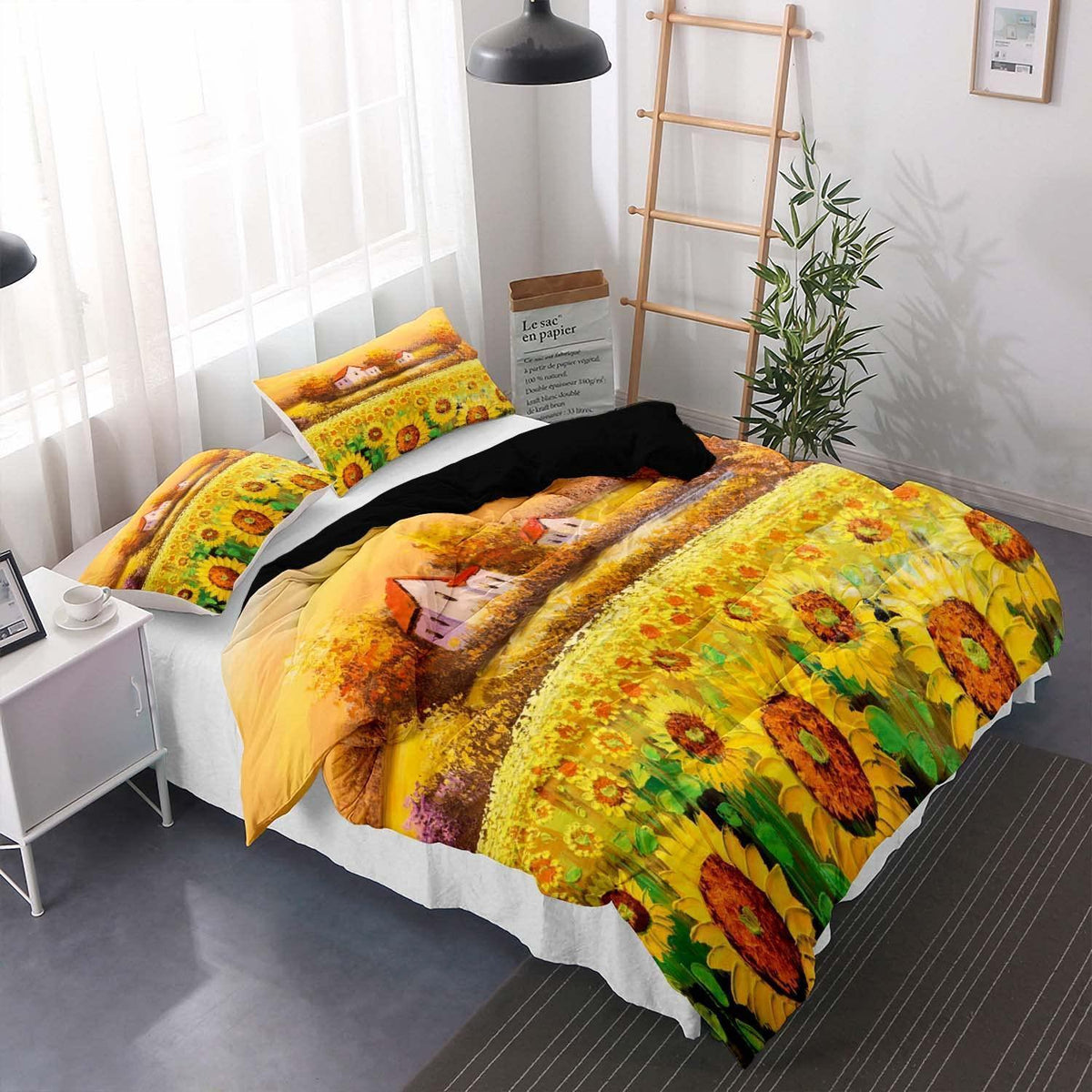 Gelbe Sonnenblumen Bettwäsche Set 200x220cm + 2 Kissenbezüge