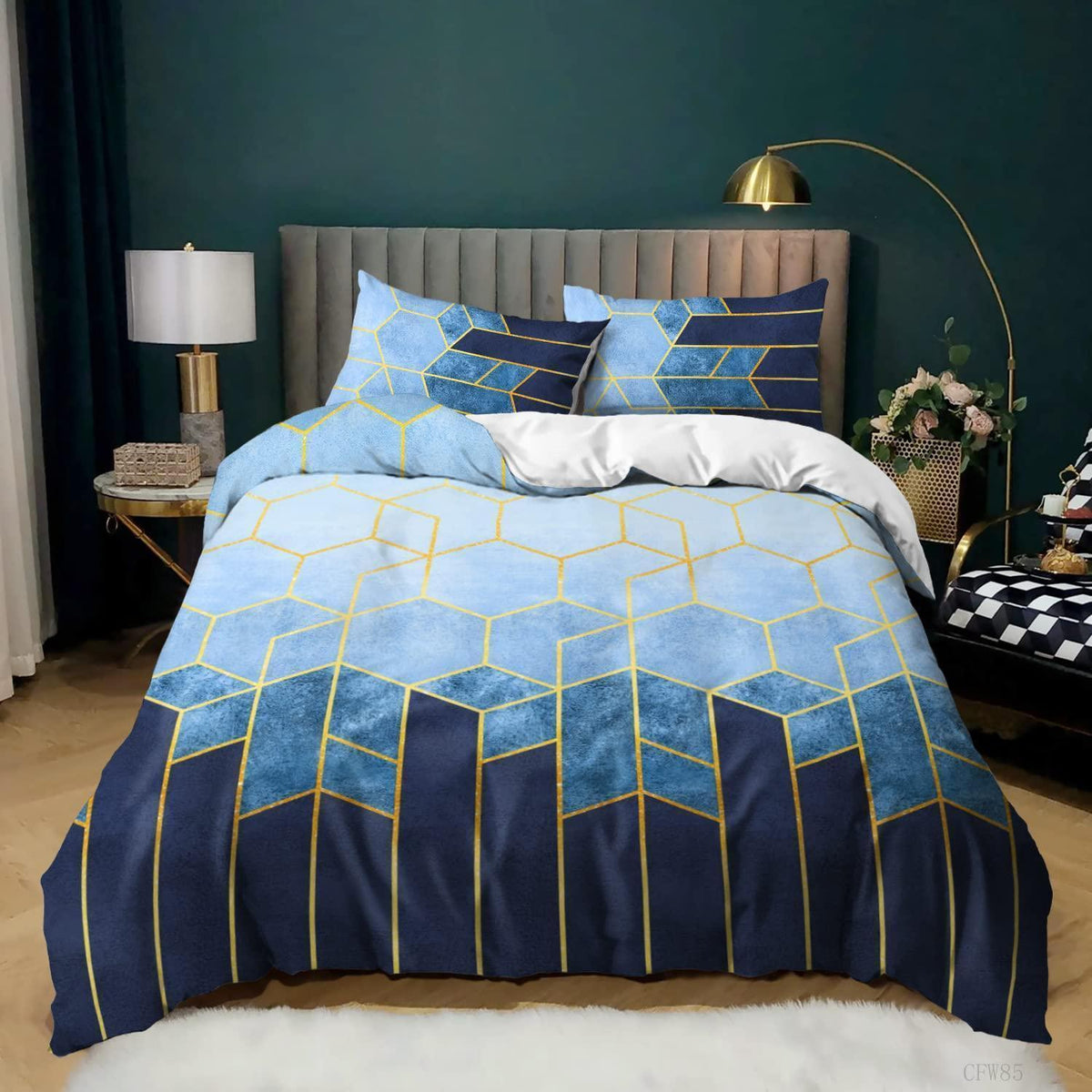Blau gestreifte Bettwäsche 200x200 cm – Modernes Bettwäsche-Set mit 2 Kissenbezügen