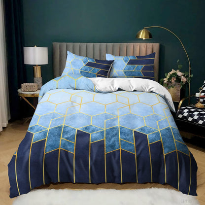 Blau gestreifte Bettwäsche 200x200 cm – Modernes Bettwäsche-Set mit 2 Kissenbezügen