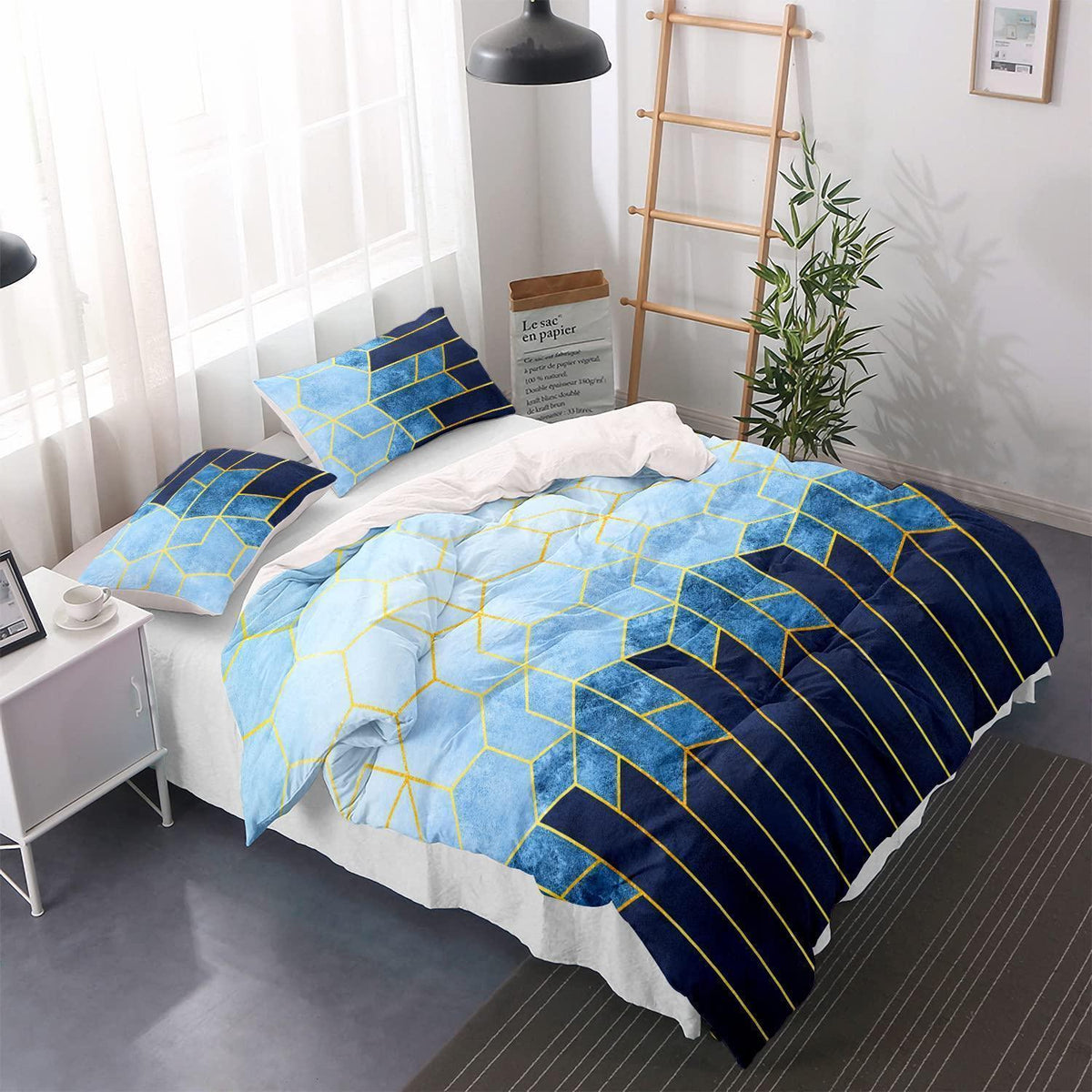 Blau gestreifte Bettwäsche 200x200 cm – Modernes Bettwäsche-Set mit 2 Kissenbezügen