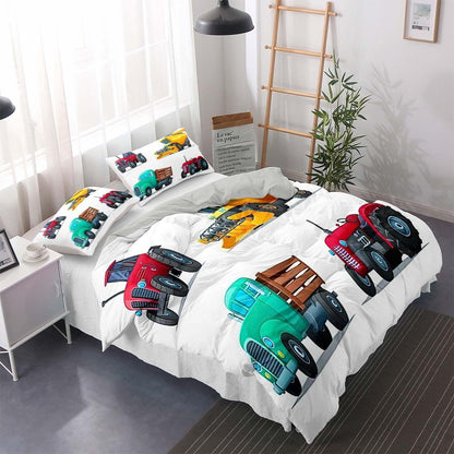 Bettwäsche-Set 200x220cm Grün mit Fahrzeugmotiv & 2 Kissenbezüge
