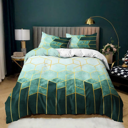 Gestreifte Bettwäsche Set 155x220cm – Marineblau Grün