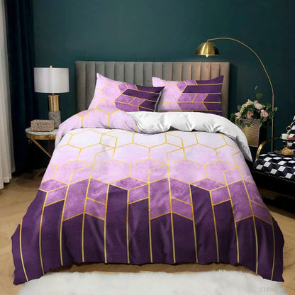 Lila Gestreifte Bettwäsche Set 220x240 + 2 Kissen 80x80cm