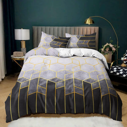 Gestreifte Bettwäsche Set 155x220cm Grau – Mikrofaser Bettbezug