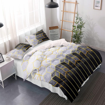 Gestreifte Bettwäsche Set 155x220cm Grau – Mikrofaser Bettbezug