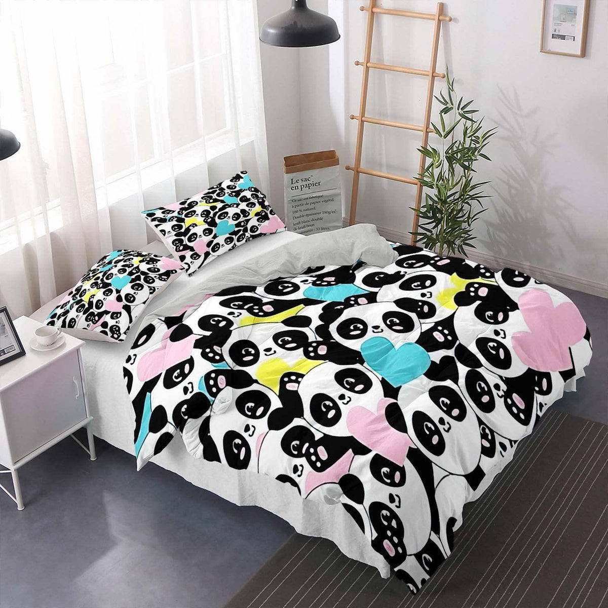 Panda Bettwäsche Set 200x220cm mit 2 Kissenbezügen – Niedliches Tiermuster