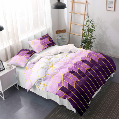 Bettwäsche-Set 200x220cm Marineblau Lila Gestreift Microfaser