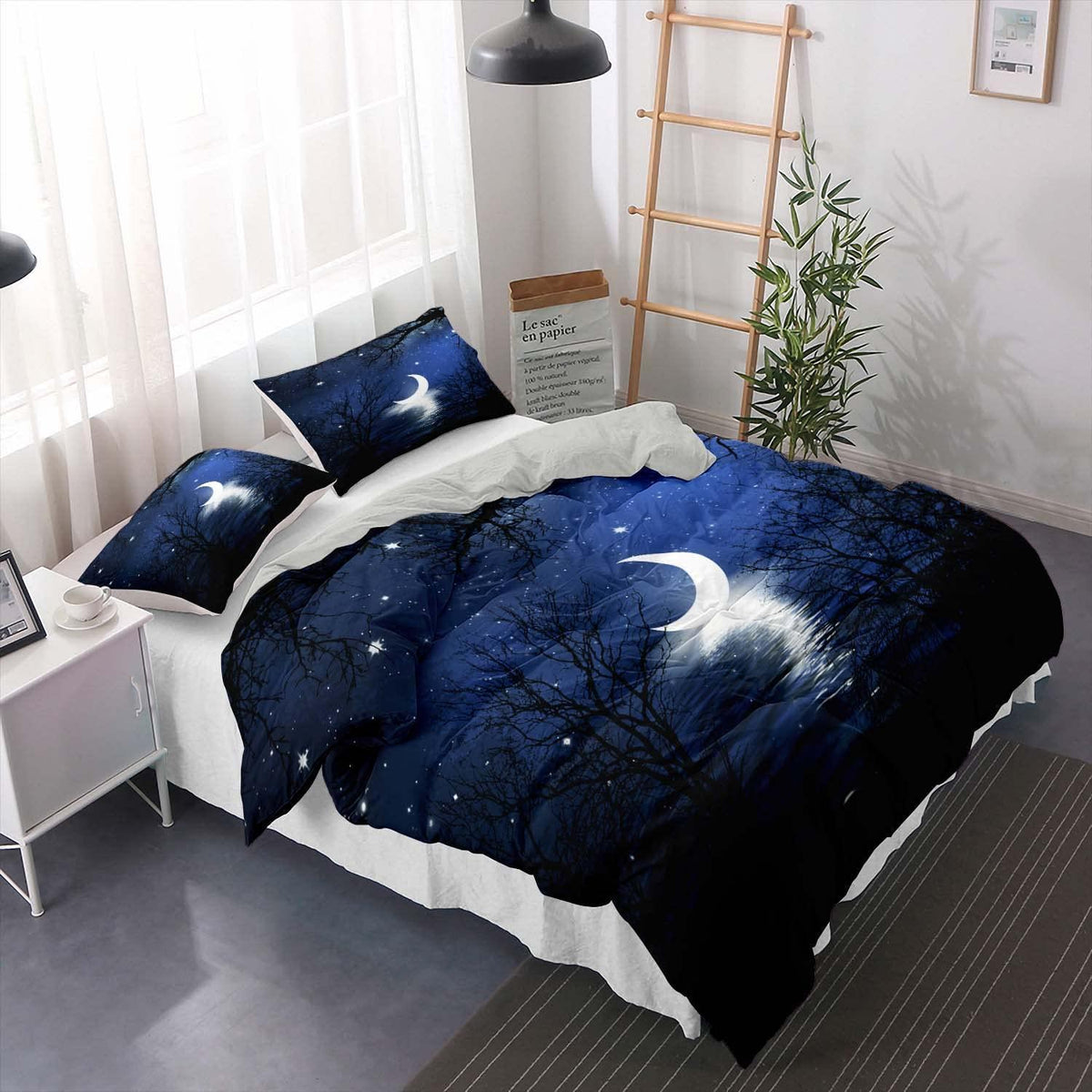 Kinder Bettwäsche Set Mond Sterne Galaxie 220x240cm