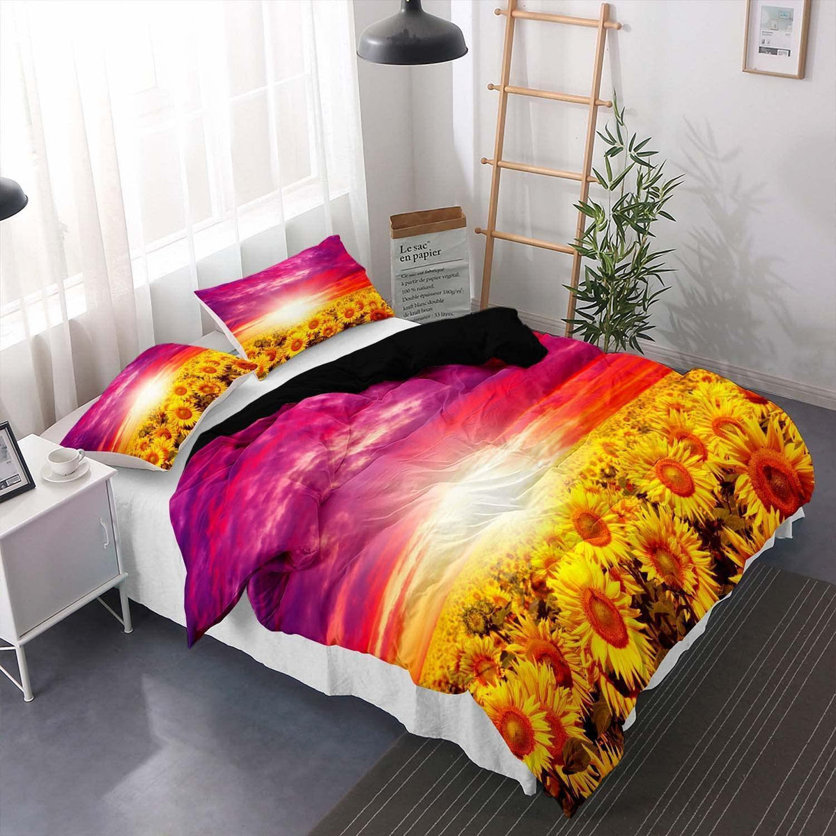 Gelbe Sonnenblumen Bettwäsche Set 200x220cm + 2 Kissenbezüge