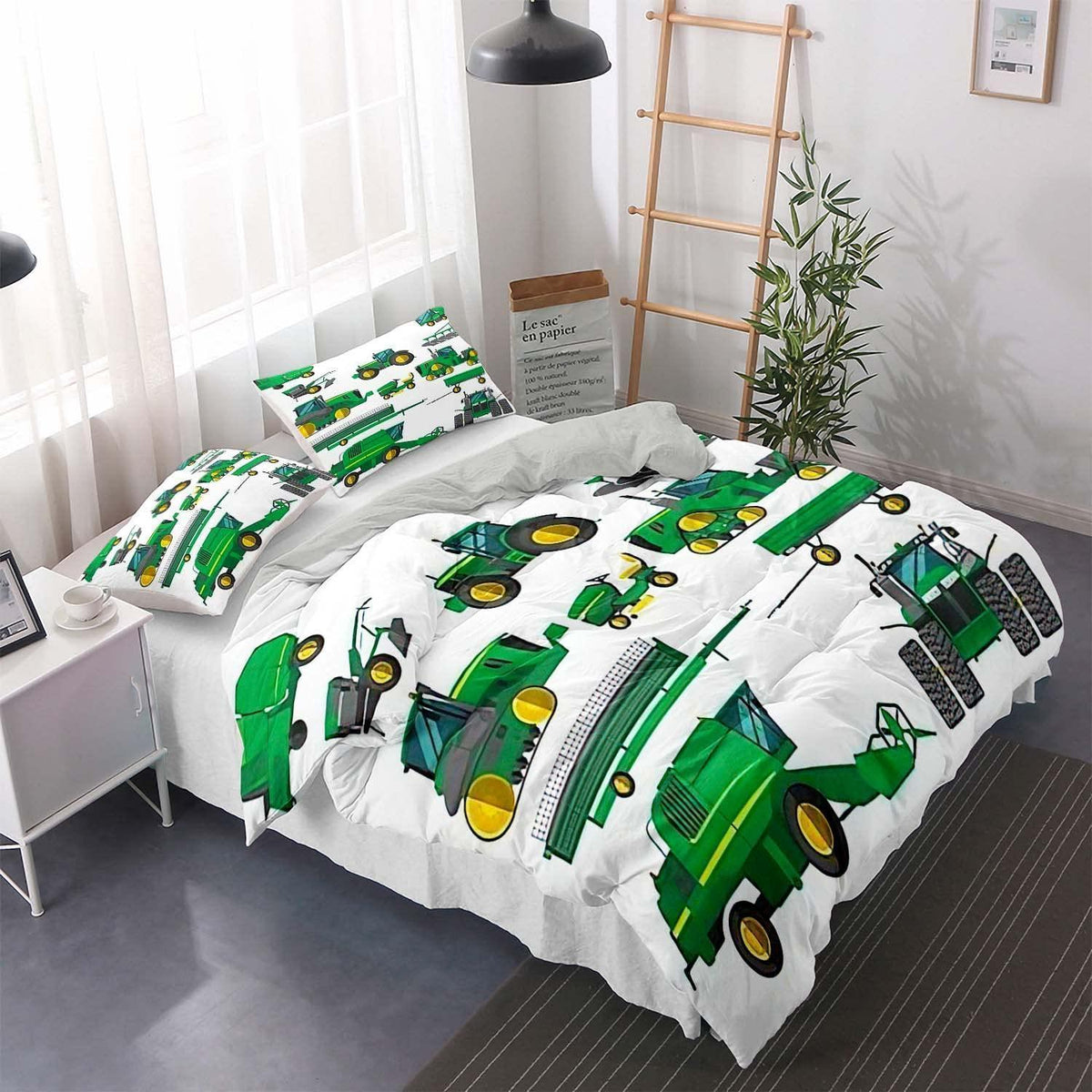 Grünes Bettwäsche-Set 200x220cm mit 2 Kissenbezügen 80x80cm