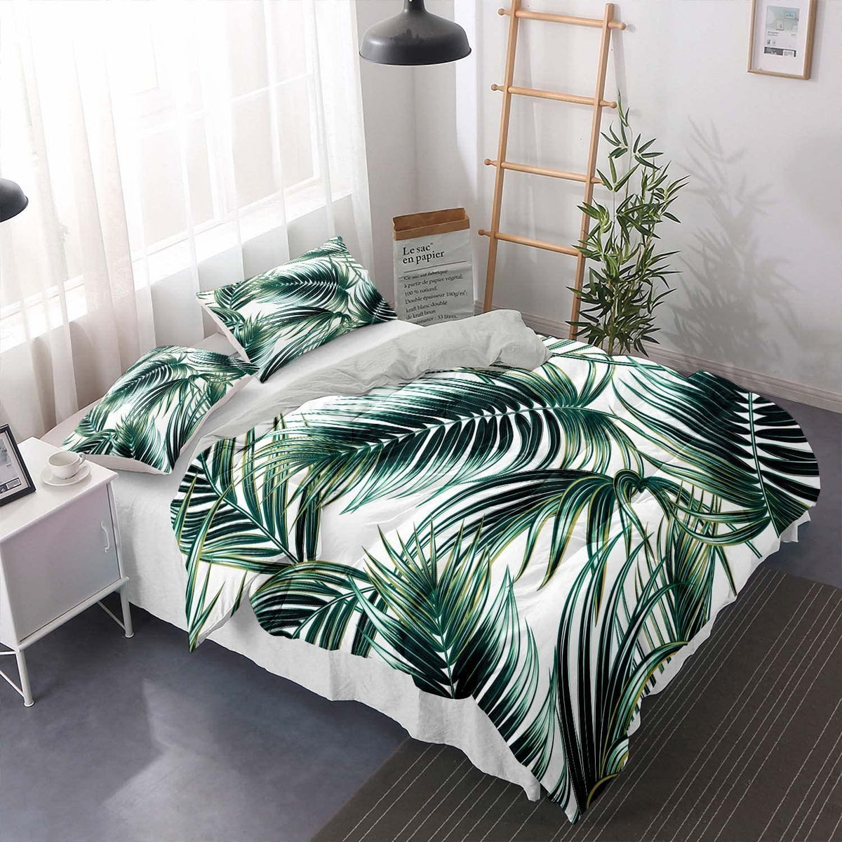 Grüne Bettwäsche-Set 200x220cm mit Blättermotiv