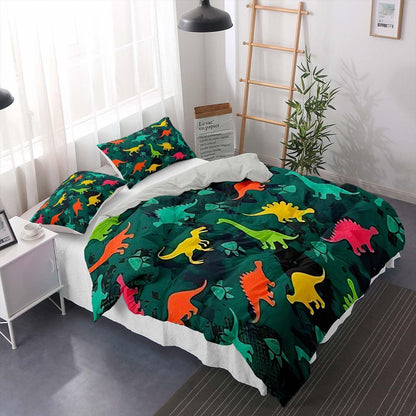 Cartoon Dino Bettwäsche Set 220x240cm – Kinderbettwäsche mit 2 Kissenbezügen