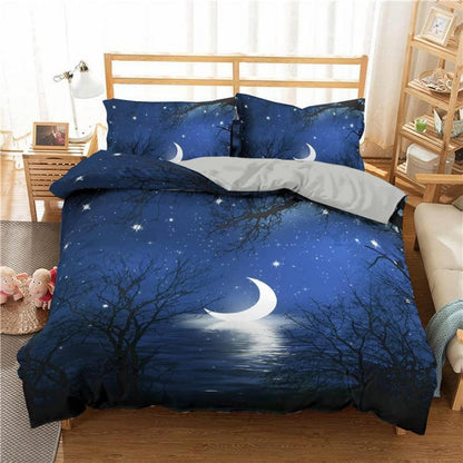 Kinder Bettwäsche Set Mond Sterne Galaxie 155x220cm