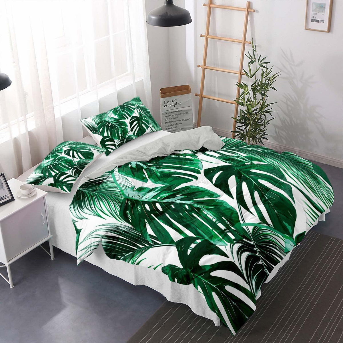 Grüne Bettwäsche-Set 220x240cm mit Blättermotiv