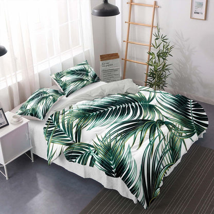 Grüne Bettwäsche-Set 220x240cm mit Blättermotiv
