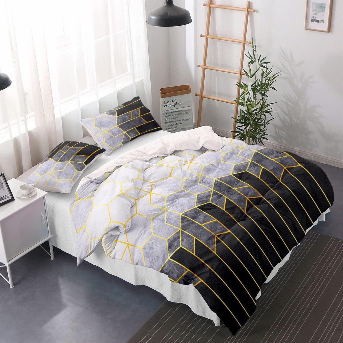 Graue Bettwäsche 200x200cm Gestreift – Modernes Bettwäsche-Set mit 2 Kissenbezügen
