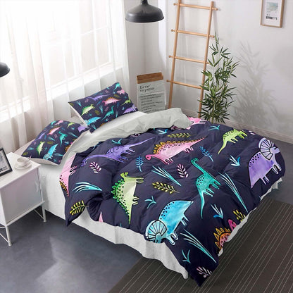 Cartoon Dino Bettwäsche Set 200x220cm – Kinderbettwäsche mit 2 Kissenbezügen