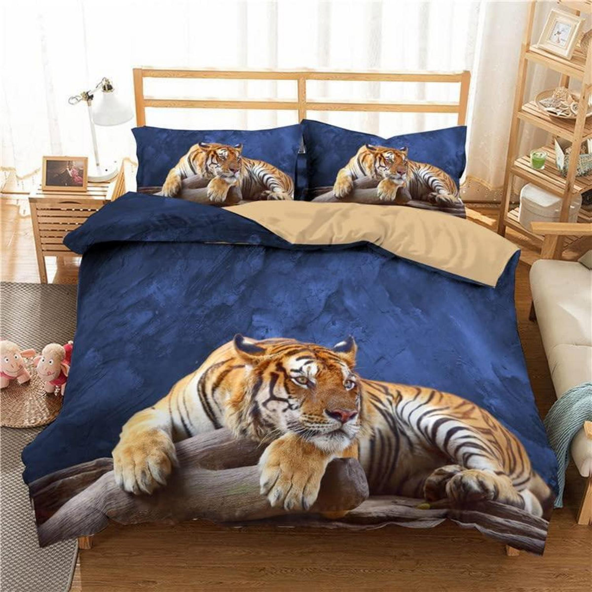 Tiger Druck Bettwäsche Set 155x220cm - Wildtier Design