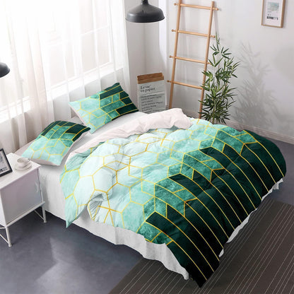 Bettwäsche-Set 200x220cm Marineblau Grün Gestreift Microfaser