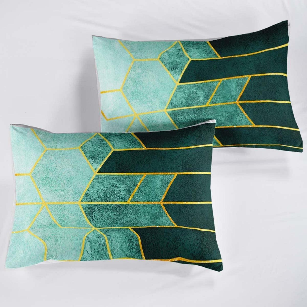 Bettwäsche-Set 200x220cm Marineblau Grün Gestreift Microfaser