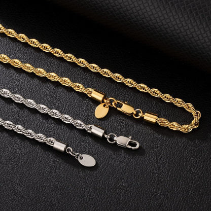 Goldkette 4mm Edelstahl Weißgold beschichtet Rope Halskette